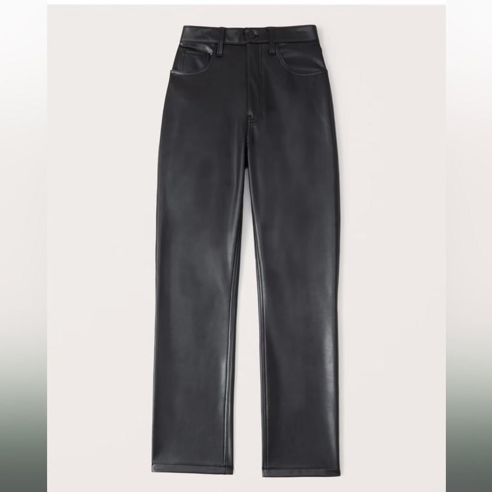Abercrombie & Fitch Vegan Leather 90s Straight Pant - Black